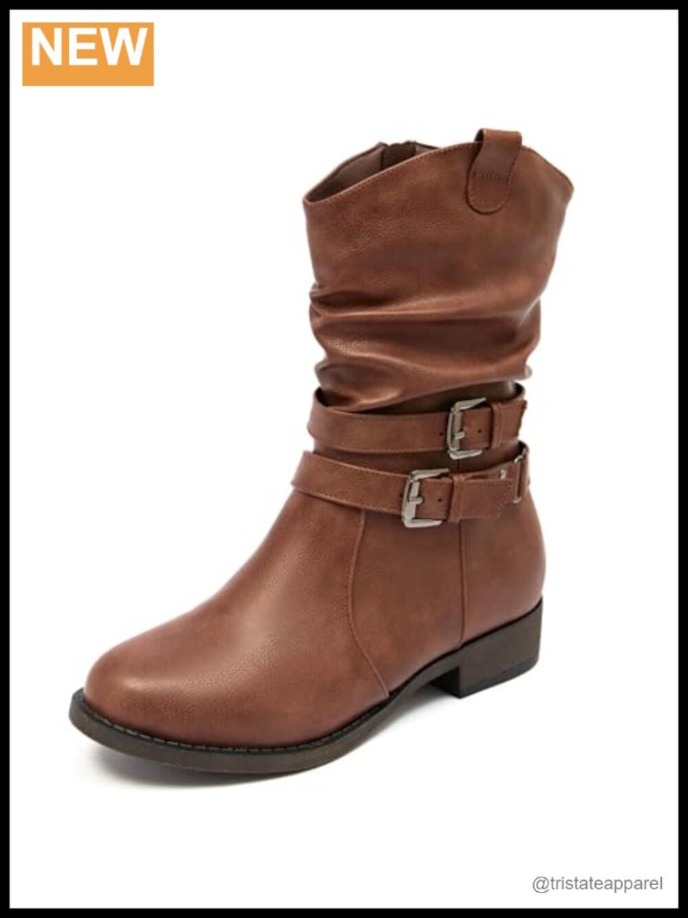 Women's Mid-Calf Boots Round Toe Low Heel Faux Leather Booties